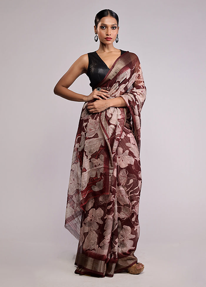 Brown Chiffon Silk Saree With Blouse Piece