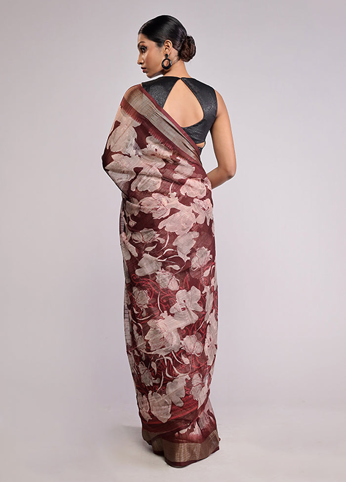 Brown Chiffon Silk Saree With Blouse Piece