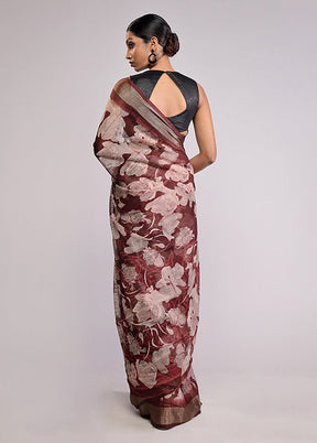 Brown Chiffon Silk Saree With Blouse Piece