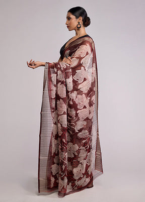 Brown Chiffon Silk Saree With Blouse Piece