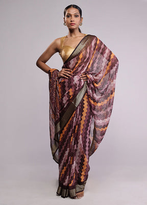 Purple Chiffon Silk Saree With Blouse Piece