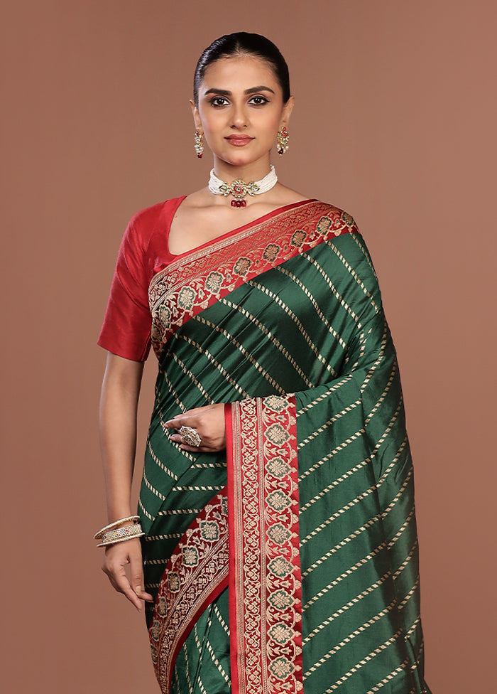 Green Katan Silk Saree With Blouse Piece
