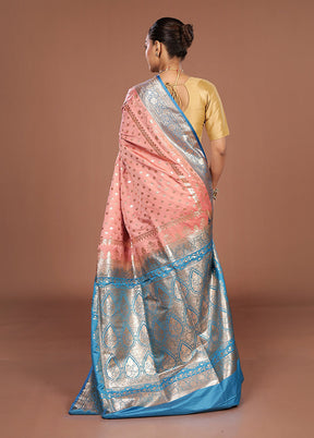 Pink Banarasi Silk Saree With Blouse Piece
