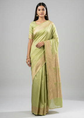 Green Banarasi Silk Saree With Blouse Piece
