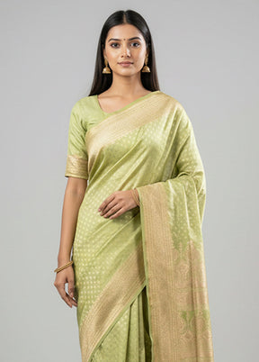 Green Banarasi Silk Saree With Blouse Piece