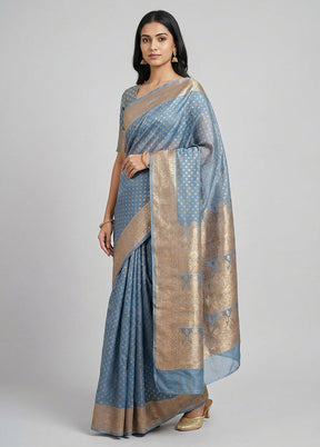 Blue Banarasi Silk Saree With Blouse Piece