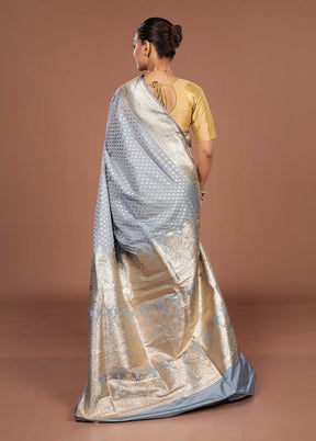 Blue Banarasi Silk Saree With Blouse Piece