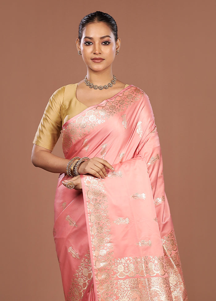 Pink Banarasi Silk Saree With Blouse Piece