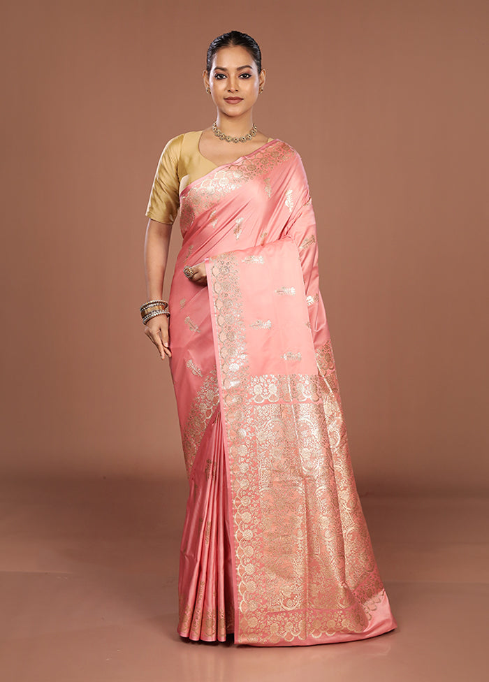 Pink Banarasi Silk Saree With Blouse Piece