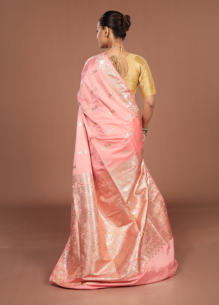 Pink Banarasi Silk Saree With Blouse Piece