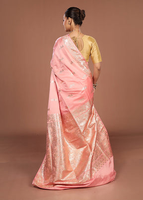 Pink Banarasi Silk Saree With Blouse Piece