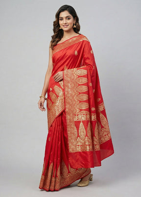Red Banarasi Silk Saree With Blouse Piece