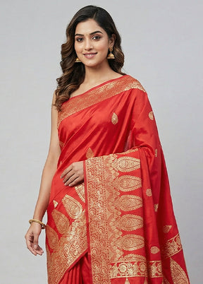 Red Banarasi Silk Saree With Blouse Piece