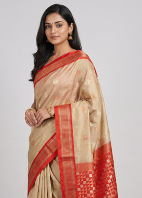 Cream Kanjivaram Silk Saree With Blouse Piece