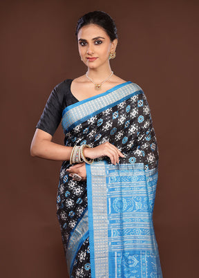 Black Handloom Bomkai Pure Silk Saree With Blouse Piece