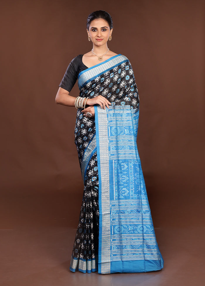 Black Handloom Bomkai Pure Silk Saree With Blouse Piece