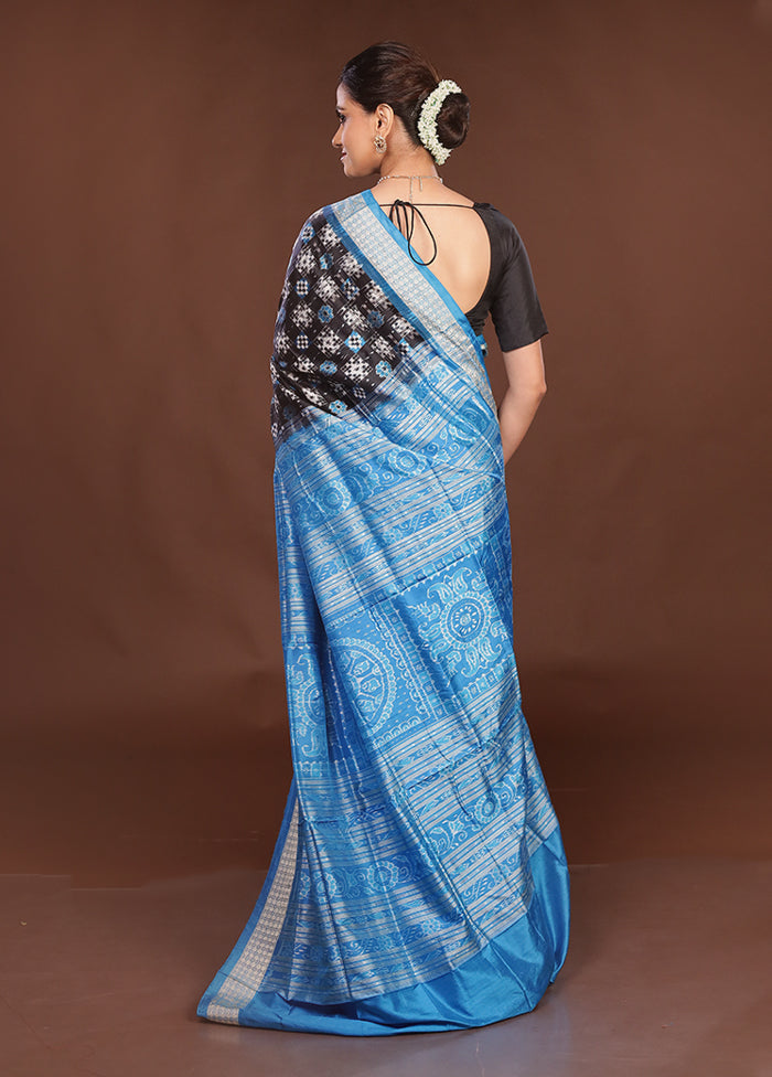 Black Handloom Bomkai Pure Silk Saree With Blouse Piece