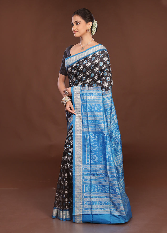 Black Handloom Bomkai Pure Silk Saree With Blouse Piece