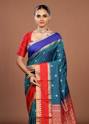Blue Kanjivaram Silk Saree With Blouse Piece