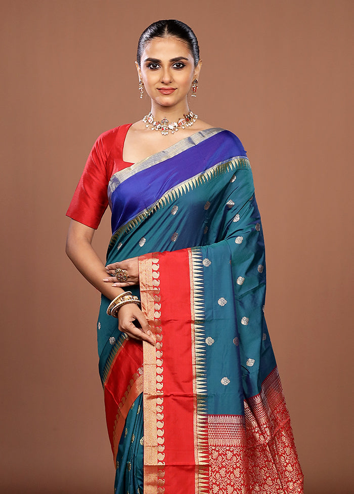 Blue Kanjivaram Silk Saree With Blouse Piece