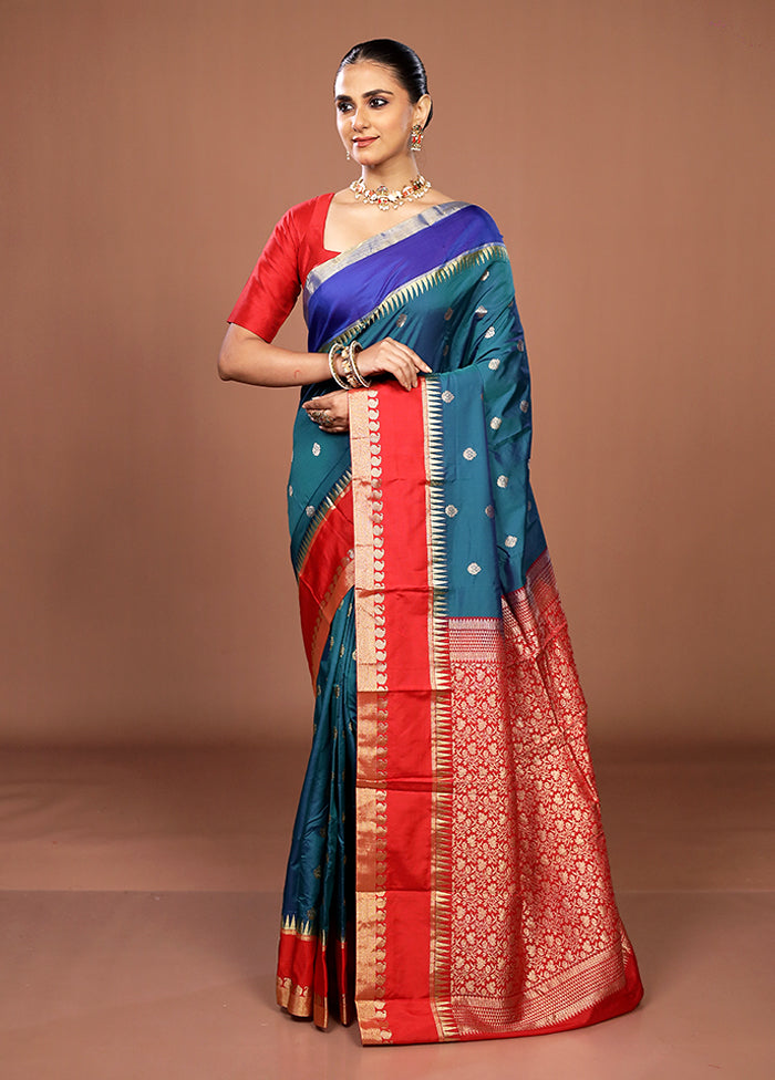 Blue Kanjivaram Silk Saree With Blouse Piece