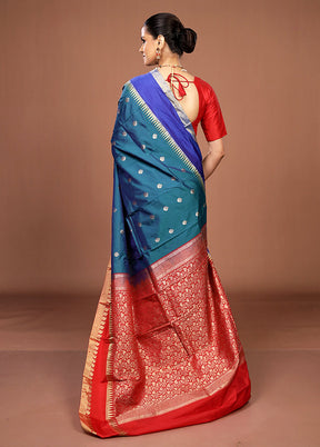 Blue Kanjivaram Silk Saree With Blouse Piece
