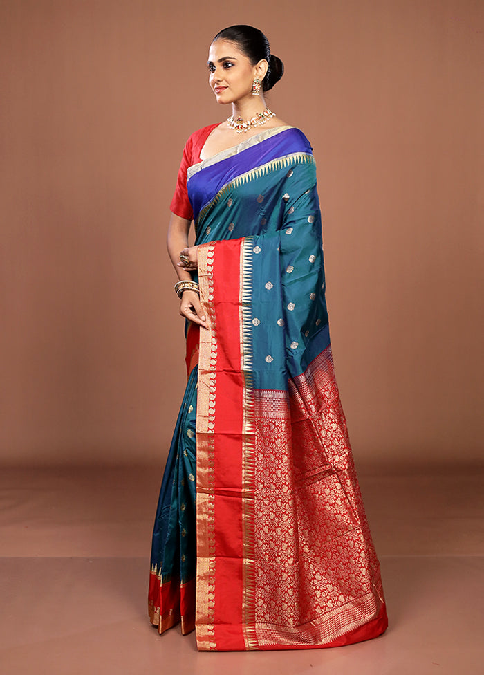 Blue Kanjivaram Silk Saree With Blouse Piece
