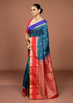 Blue Kanjivaram Silk Saree With Blouse Piece