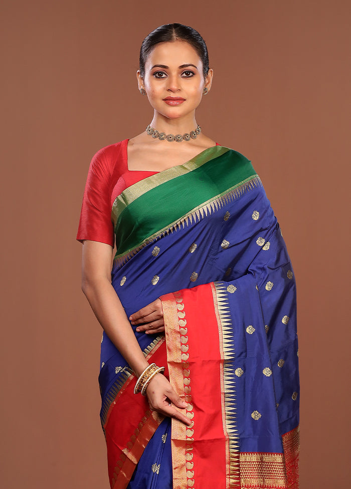 Blue Kanjivaram Silk Saree With Blouse Piece