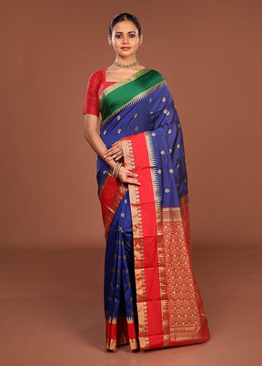 Blue Kanjivaram Silk Saree With Blouse Piece