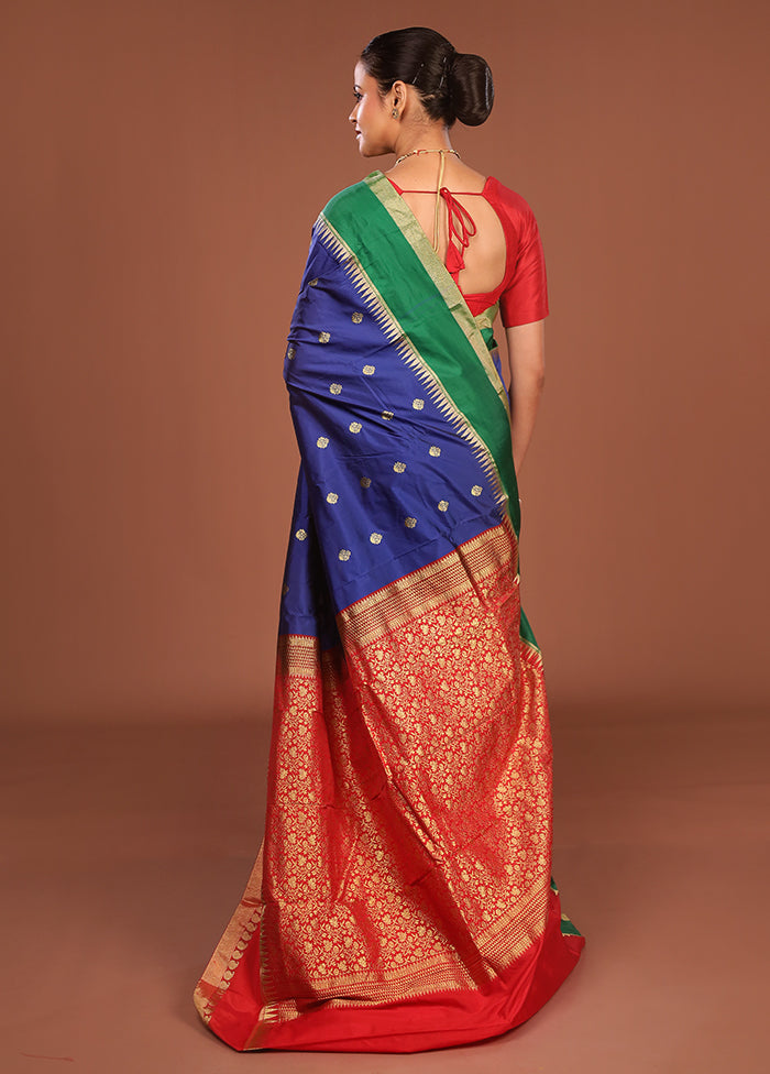 Blue Kanjivaram Silk Saree With Blouse Piece