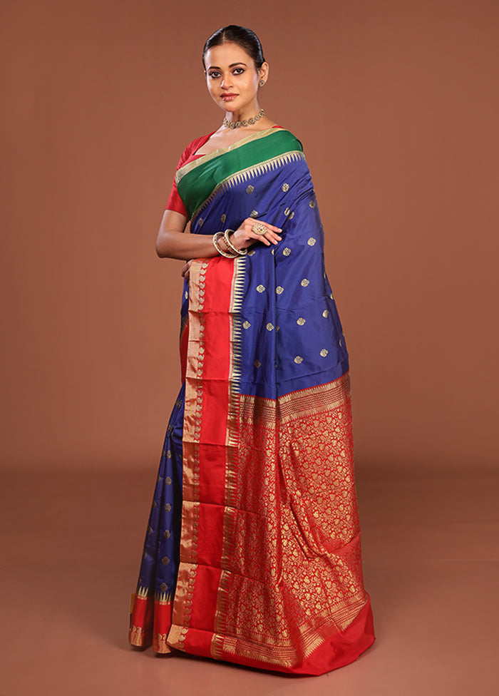 Blue Kanjivaram Silk Saree With Blouse Piece