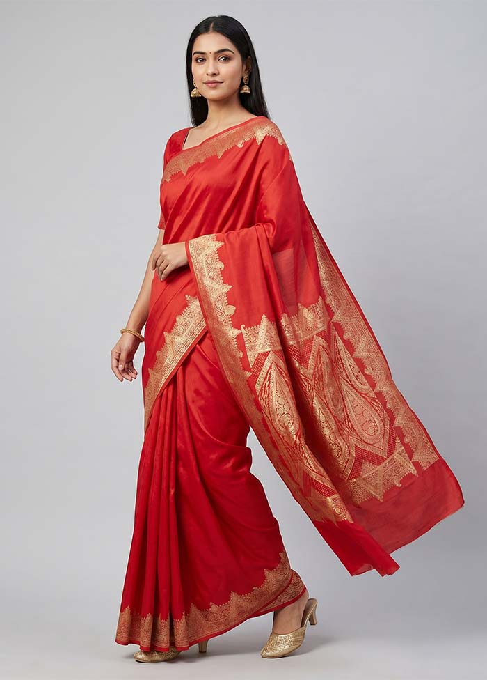 Pink Banarasi Silk Saree With Blouse Piece
