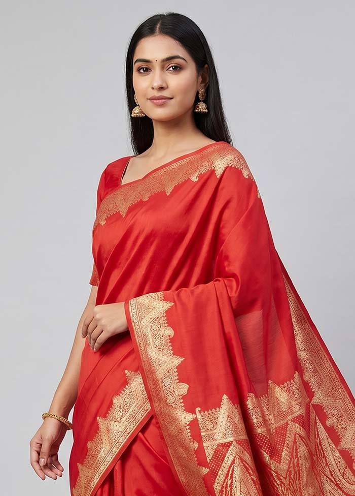 Pink Banarasi Silk Saree With Blouse Piece