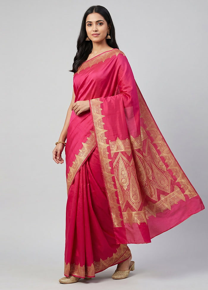 Pink Banarasi Silk Saree With Blouse Piece