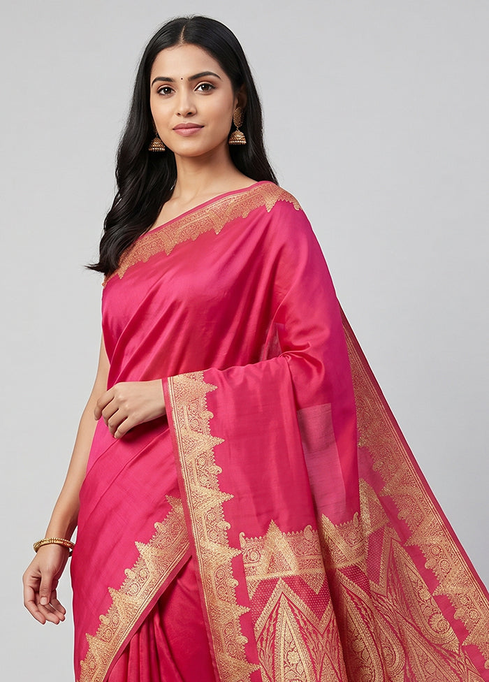 Pink Banarasi Silk Saree With Blouse Piece