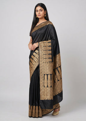 Black Banarasi Silk Saree With Blouse Piece