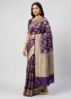 Purple Handloom Katan Pure Silk Saree With Blouse Piece