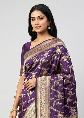 Purple Handloom Katan Pure Silk Saree With Blouse Piece