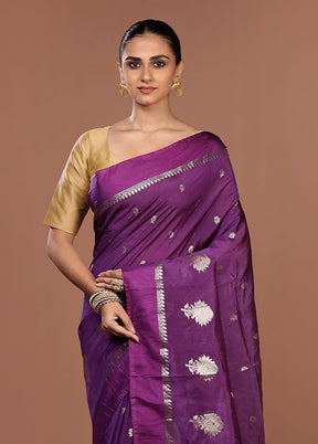 Purple Kora Silk Saree With Blouse Piece