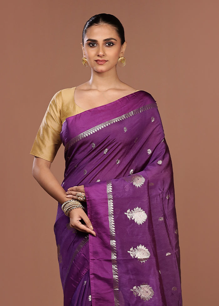 Purple Kora Silk Saree With Blouse Piece