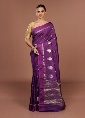 Purple Kora Silk Saree With Blouse Piece