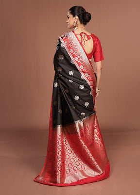 Black Katan Silk Saree With Blouse Piece