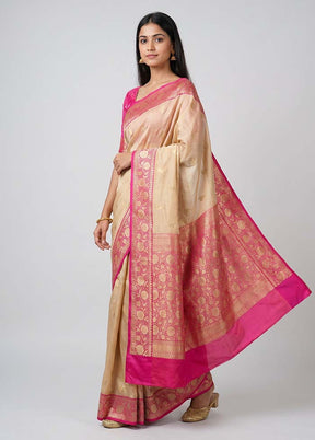 Cream Katan Silk Saree With Blouse Piece