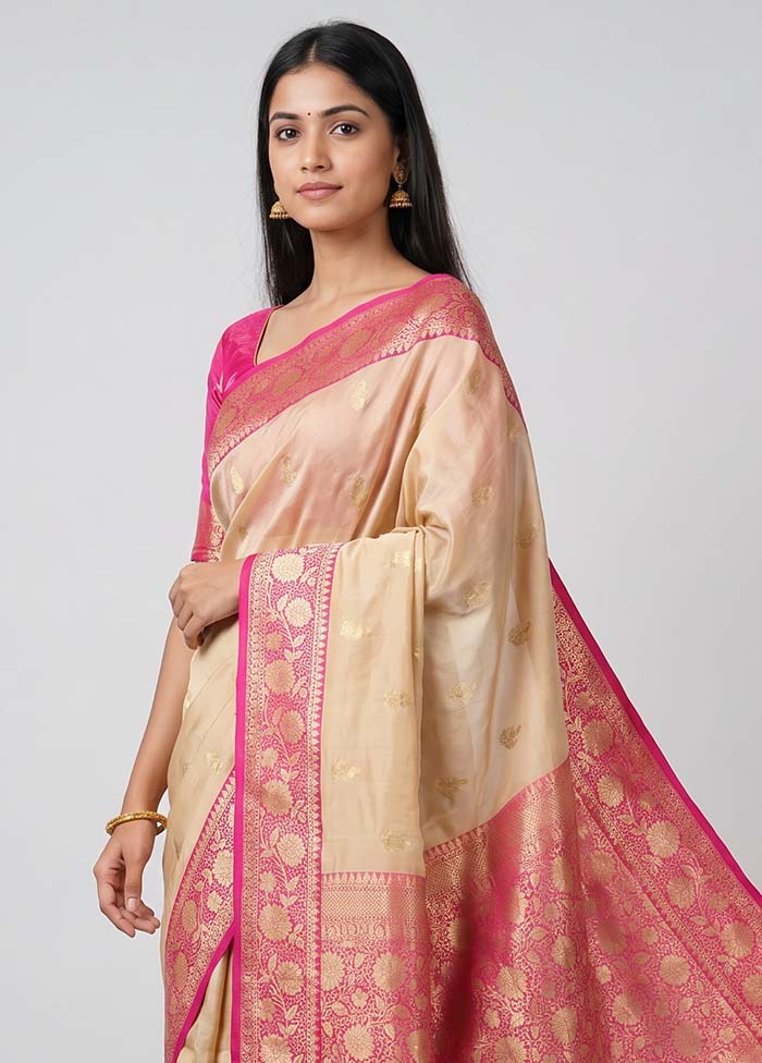 Cream Katan Silk Saree With Blouse Piece