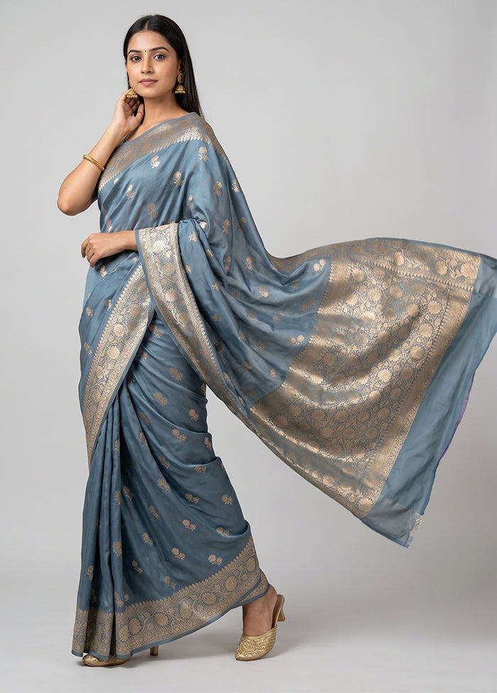 Grey Katan Silk Saree With Blouse Piece