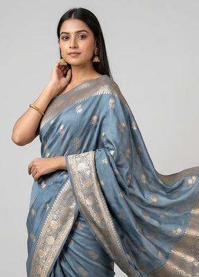 Grey Katan Silk Saree With Blouse Piece