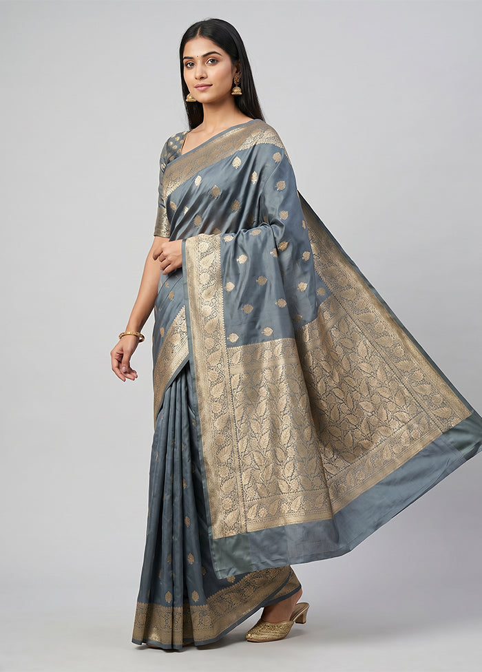 Grey Katan Silk Saree With Blouse Piece