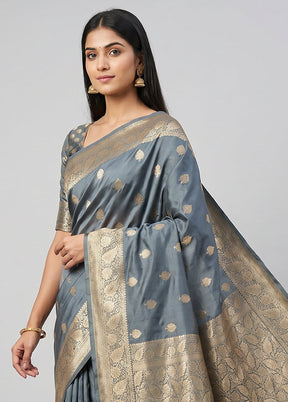 Grey Katan Silk Saree With Blouse Piece