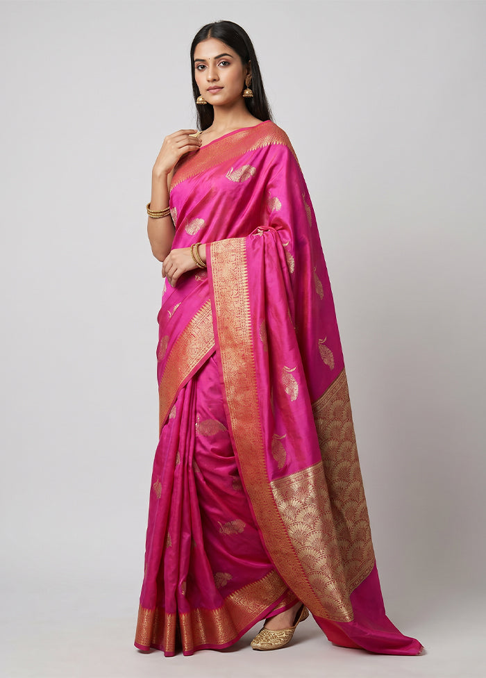 Pink Kora Silk Saree With Blouse Piece